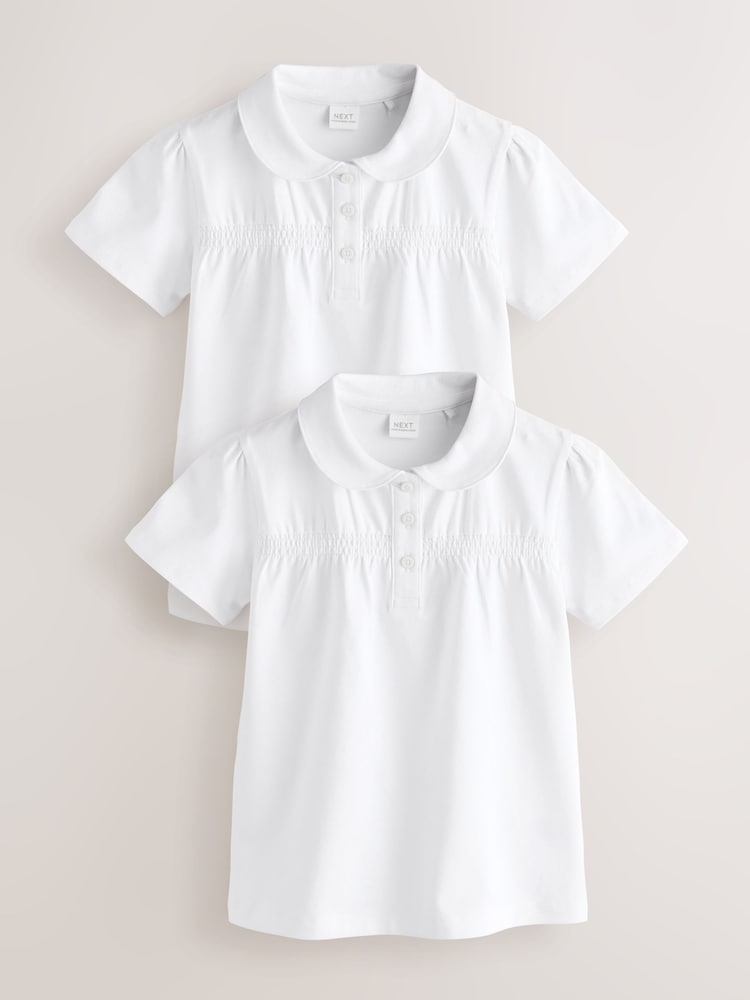 White Cotton Stretch School Shirred Jersey Top 2 Pack (3-14yrs) - Image 1 of 9