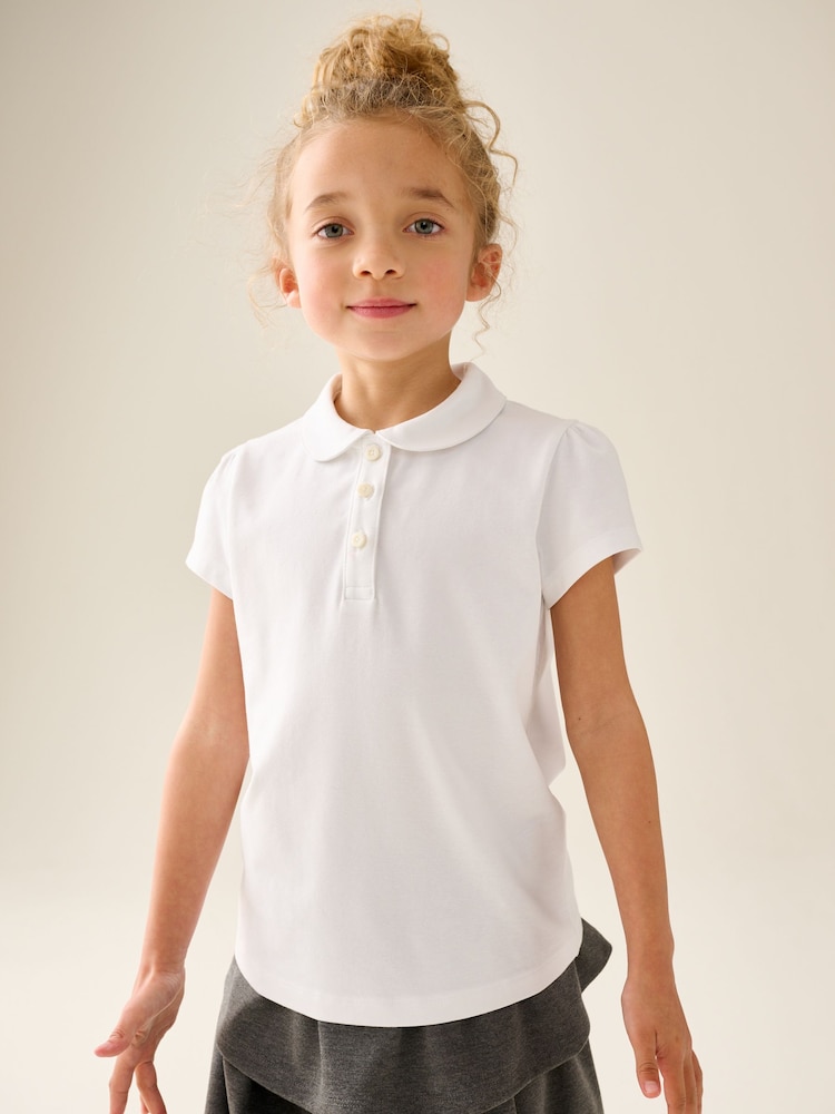 White Cotton Stretch School Shirred Jersey Top 2 Pack (3-14yrs) - Image 2 of 9