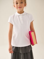 White Cotton Stretch School Shirred Jersey Top 2 Pack (3-14yrs) - Image 3 of 9