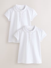 White 2 Pack Cotton Stretch Pretty Collar Plain School Jersey Top (3-16yrs) - Image 1 of 6