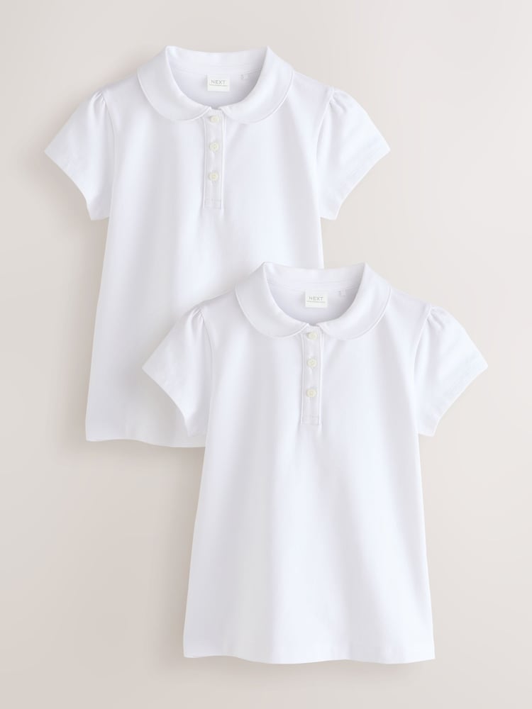 White 2 Pack Cotton Stretch Pretty Collar Plain School Jersey Top (3-16yrs) - Image 1 of 6