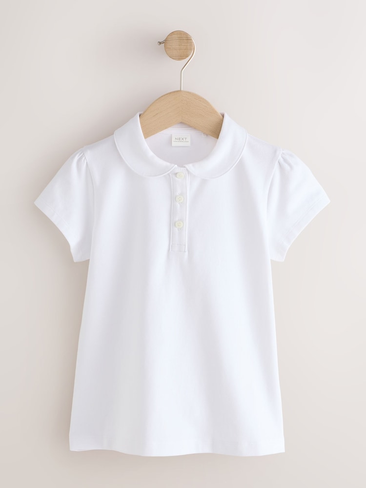 White 2 Pack Cotton Stretch Pretty Collar Plain School Jersey Top (3-16yrs) - Image 2 of 6