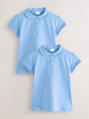 Blue 2 Pack Cotton Stretch Pretty Collar Plain School Jersey Top (3-16yrs) - Image 1 of 5