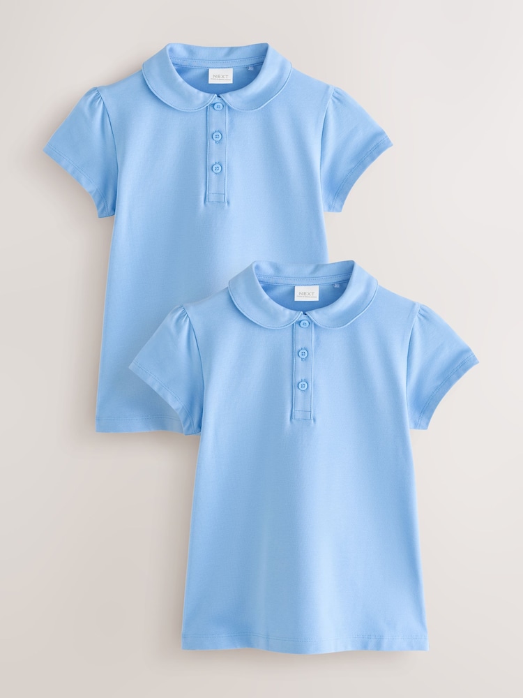 Blue 2 Pack Cotton Stretch Pretty Collar Plain School Jersey Top (3-16yrs) - Image 1 of 5