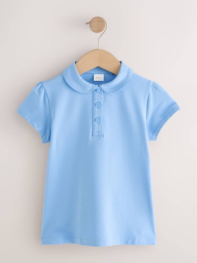 Blue 2 Pack Cotton Stretch Pretty Collar Plain School Jersey Top (3-16yrs) - Image 2 of 5