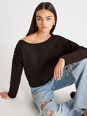 River Island Brown Ruched Off The Shoulder Jumper - Image 1 of 3