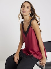 River Island Red Lace Trim V-Neck Cami Top - Image 1 of 4