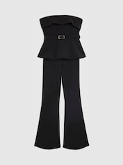 River Island Black Petite Bandeau Peplum Belted Jumpsuit - Image 4 of 4