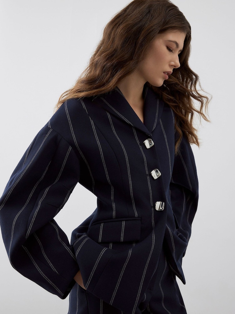River Island Blue Banana Sleeve Cinch Waist Blazer - Image 3 of 3