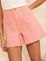 Love & Roses Peach Pink Plait Pocket Shorts - Image 1 of 4