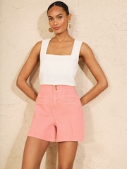 Love & Roses Peach Pink Plait Pocket Shorts - Image 4 of 4