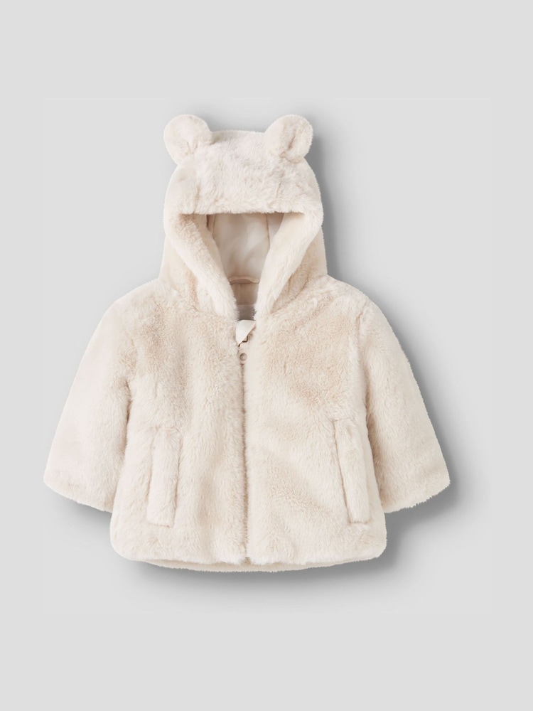 Name It Cream Fluffy Hooded Jacket - Image 1 of 3 Name It Cream Fluffy Hooded Jacket - Image 1 of 3