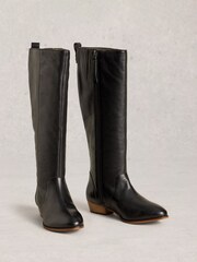 White Stuff Black Wide Fit Leather Knee Boots - Image 2 of 4