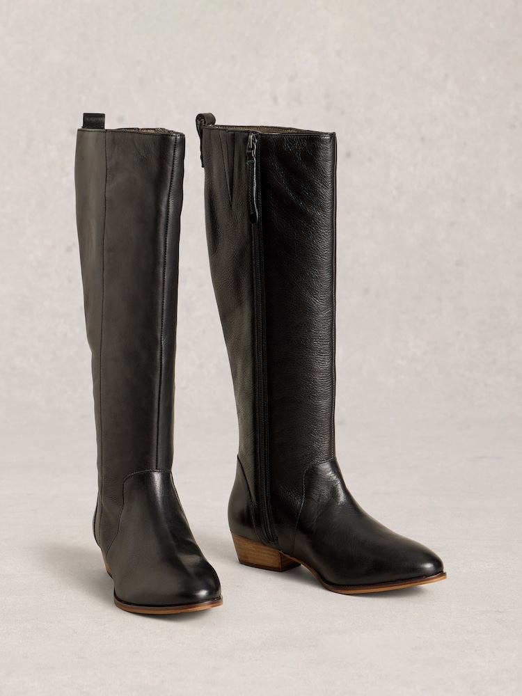 White Stuff Black Wide Fit Leather Knee Boots - Image 2 of 4 White Stuff Black Wide Fit Leather Knee Boots - Image 2 of 4