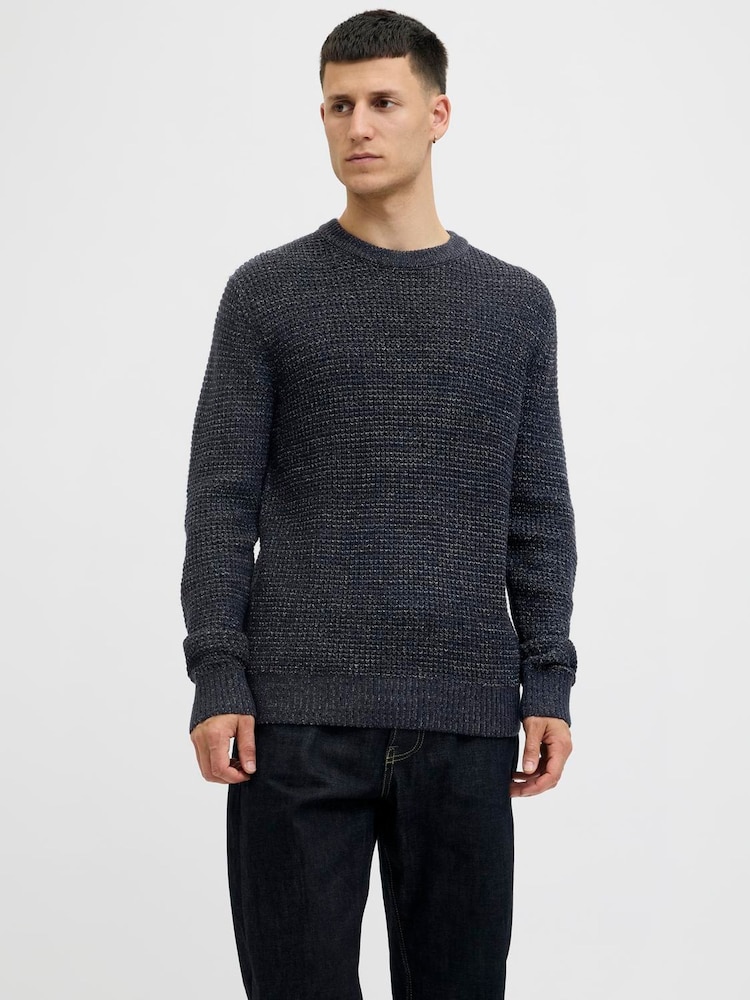JACK & JONES Blue Knit Crew Neck Jumper - Image 1 of 5 JACK & JONES Blue Knit Crew Neck Jumper - Image 1 of 5