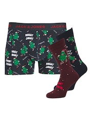 JACK & JONES Blue Christmas Reindeer Trunks & Socks Gift Set - Image 1 of 6