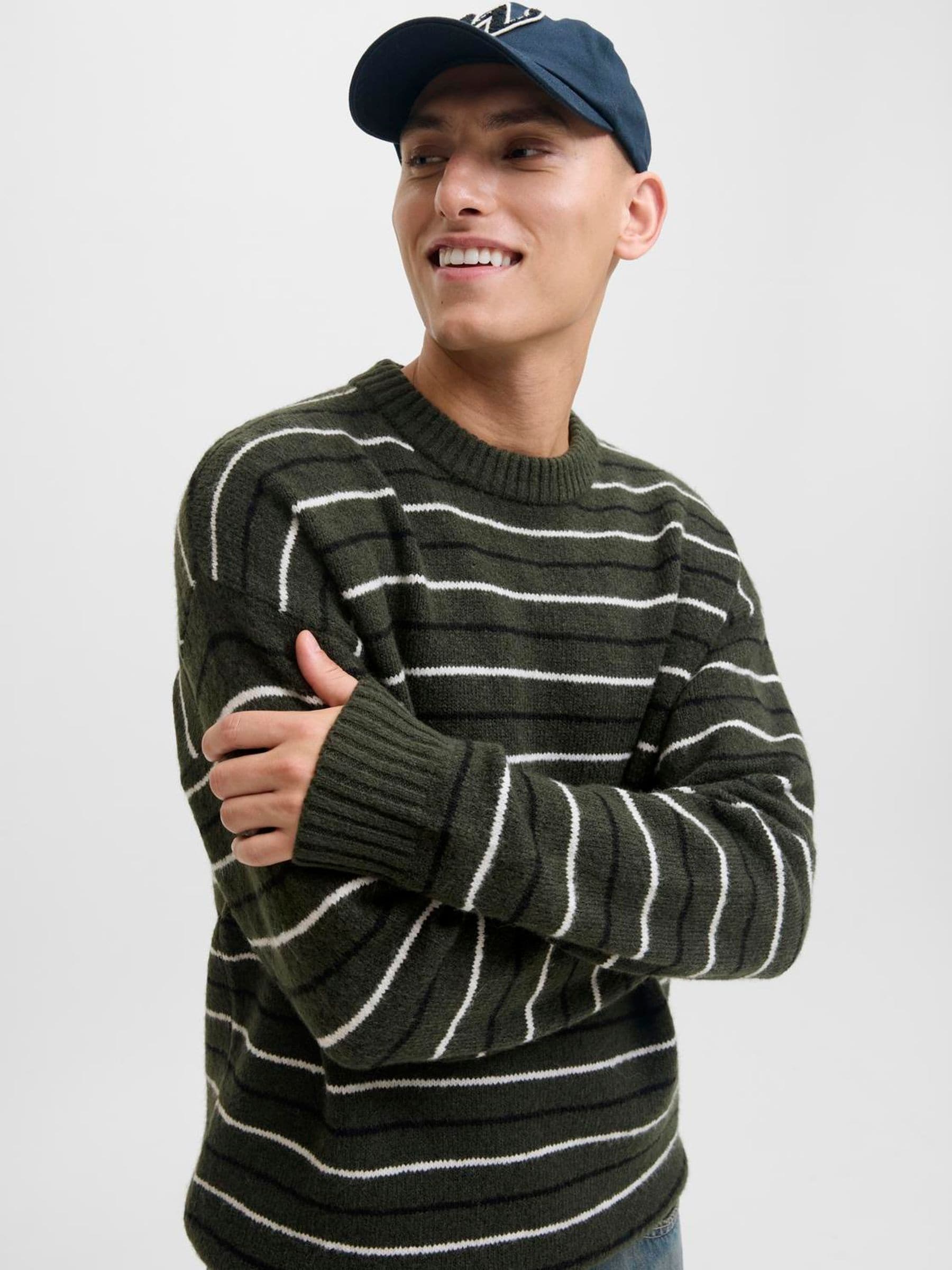 Buy JACK & JONES Green Stripe Knit Crew Neck Jumper from Next New