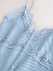 Blue V-Neck Ribbed Lace Trim Vest - Image 6 of 7