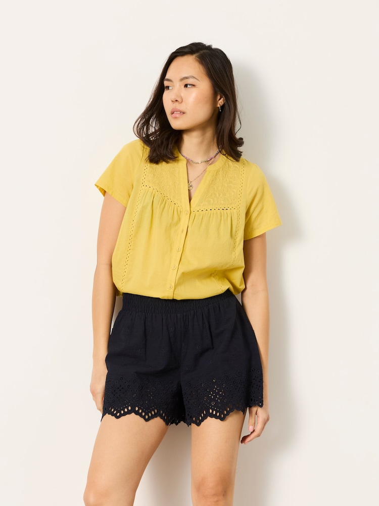 FatFace Letty Yellow Petite Embroidered Blouse - Image 1 of 6 FatFace Letty Yellow Petite Embroidered Blouse - Image 1 of 6