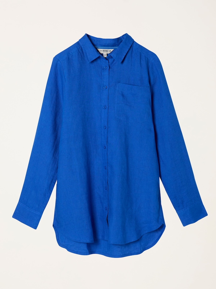 FatFace Olivia Cobalt Blue Petite Linen Shirt - Image 6 of 6