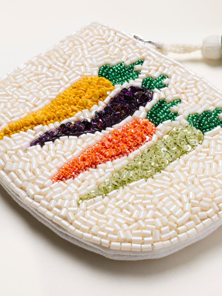 FatFace Ivory Vegetable Beaded Purse - Image 2 of 2