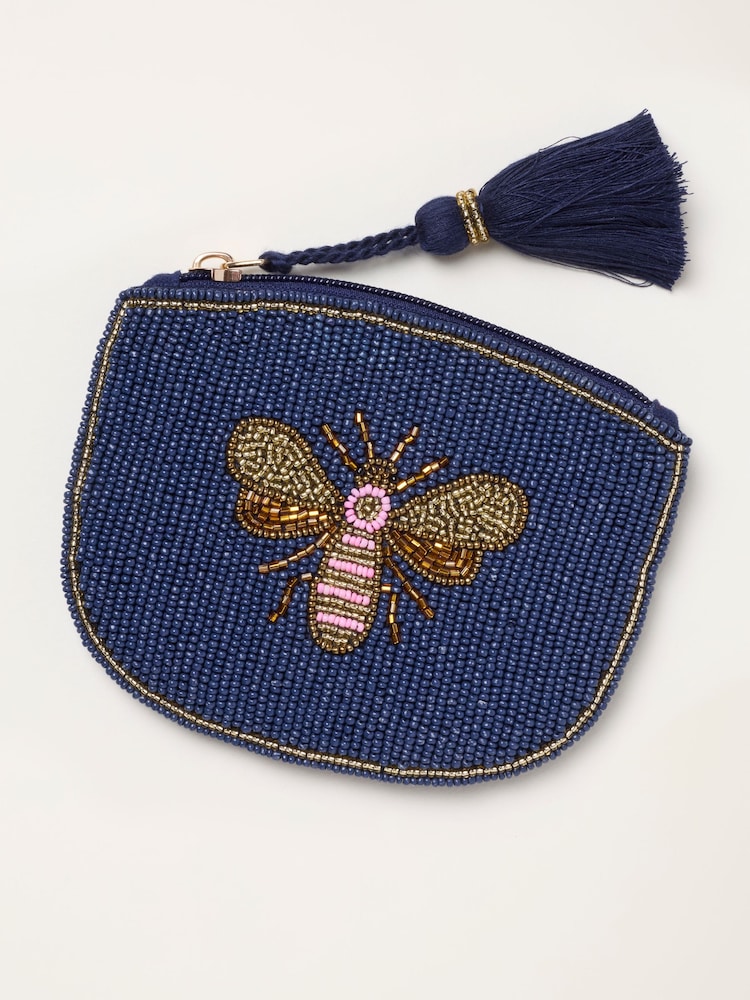 FatFace Navy Bee Beaded Purse - Image 1 of 2