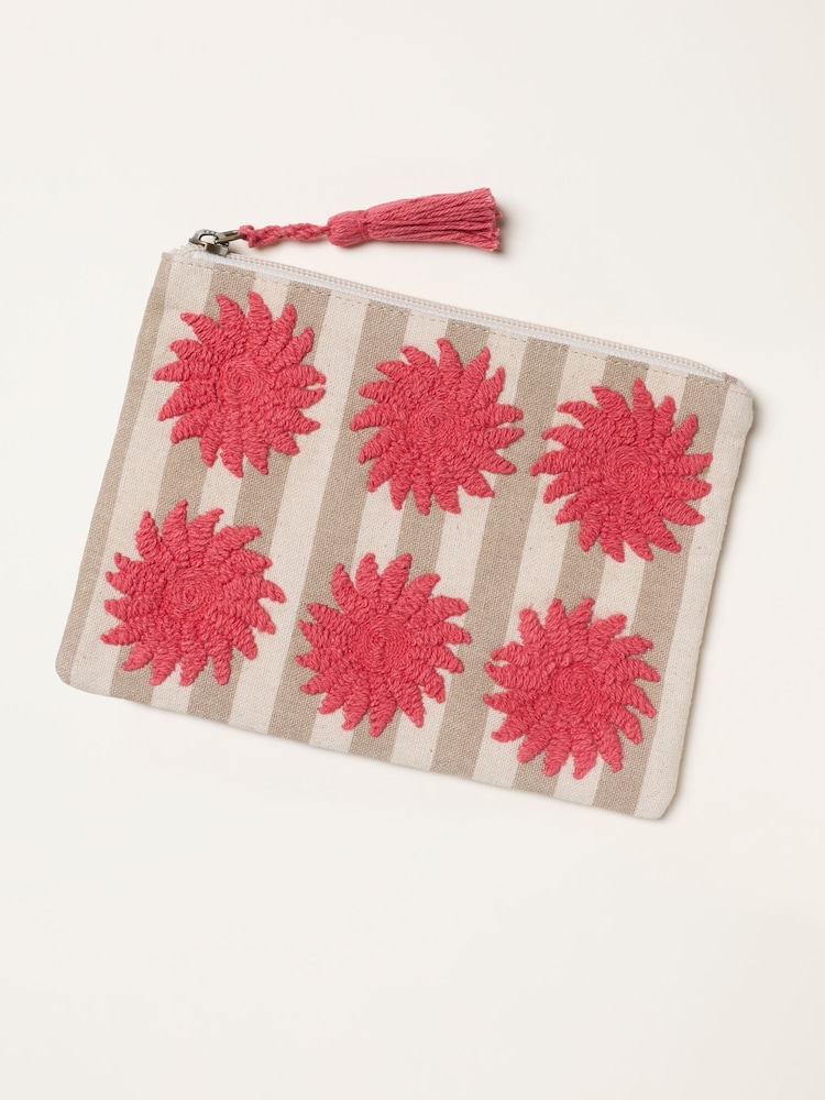 FatFace Beige Sun Embroidered Stripe Pouch - Image 1 of 3 FatFace Beige Sun Embroidered Stripe Pouch - Image 1 of 3