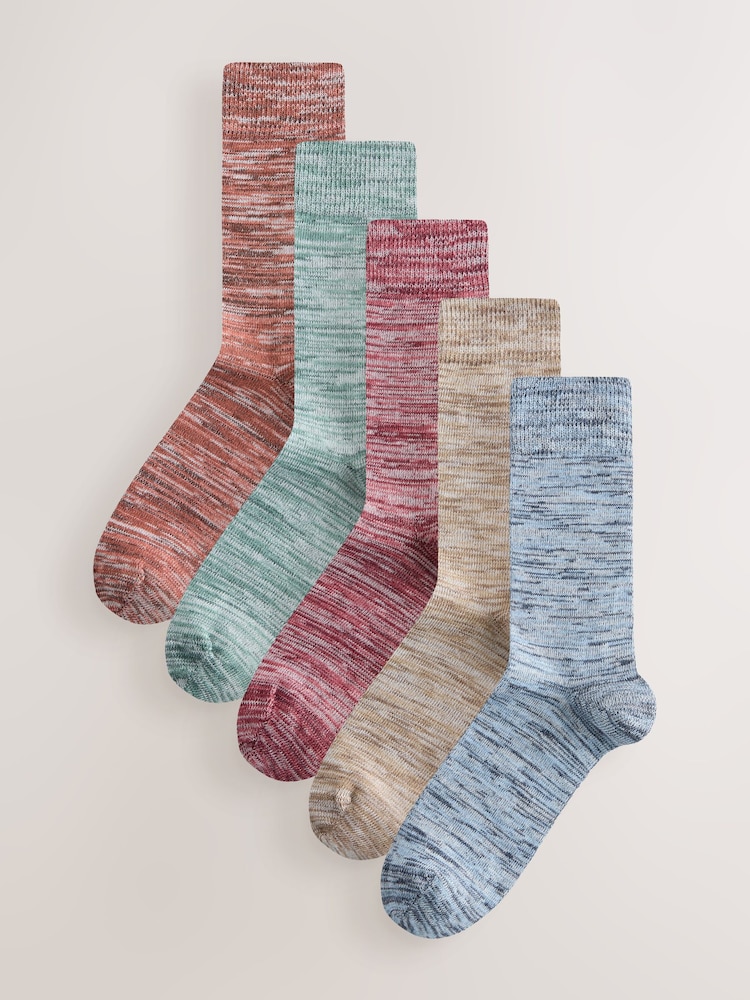 Blue/Brown/Purple Melange Socks 5 Pack - Image 1 of 8