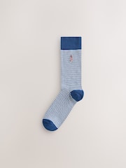 Blue/Grey/Neutral Stripe Fish Fun Embroidered Socks 8 Pack - Image 10 of 12