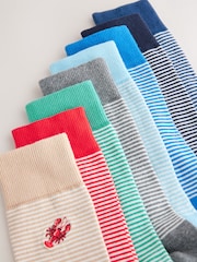 Blue/Grey/Neutral Stripe Fish Fun Embroidered Socks 8 Pack - Image 12 of 12