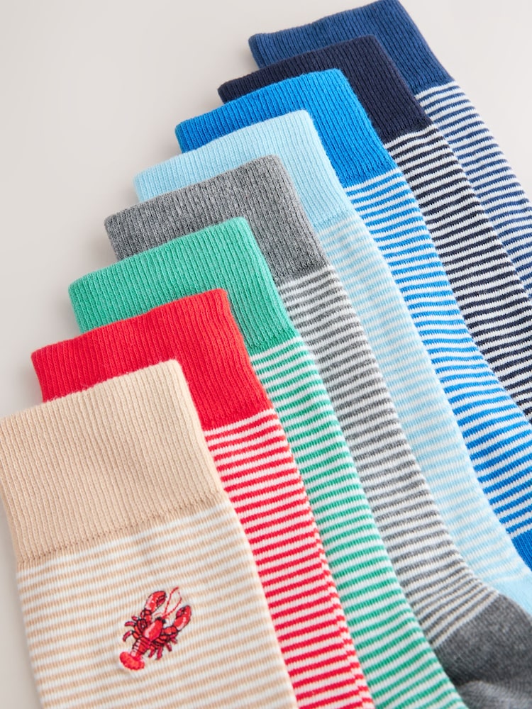 Blue/Grey/Neutral Stripe Fish Fun Embroidered Socks 8 Pack - Image 12 of 12