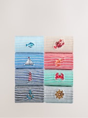 Blue/Grey/Neutral Stripe Fish Fun Embroidered Socks 8 Pack - Image 2 of 12