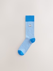 Blue/Grey/Neutral Stripe Fish Fun Embroidered Socks 8 Pack - Image 8 of 12
