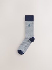 Blue/Grey/Neutral Stripe Fish Fun Embroidered Socks 8 Pack - Image 9 of 12