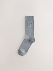 Blue/Grey Marl Breakfast Fun Embroidered Socks 8 Pack - Image 10 of 12