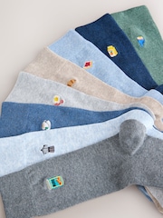 Blue/Grey Marl Breakfast Fun Embroidered Socks 8 Pack - Image 11 of 12