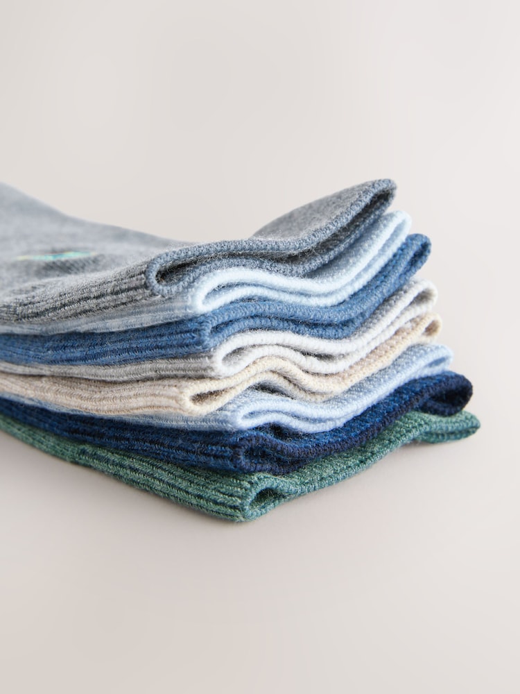 Blue/Grey Marl Breakfast Fun Embroidered Socks 8 Pack - Image 12 of 12