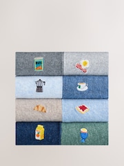 Blue/Grey Marl Breakfast Fun Embroidered Socks 8 Pack - Image 2 of 12