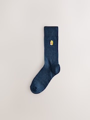 Blue/Grey Marl Breakfast Fun Embroidered Socks 8 Pack - Image 4 of 12