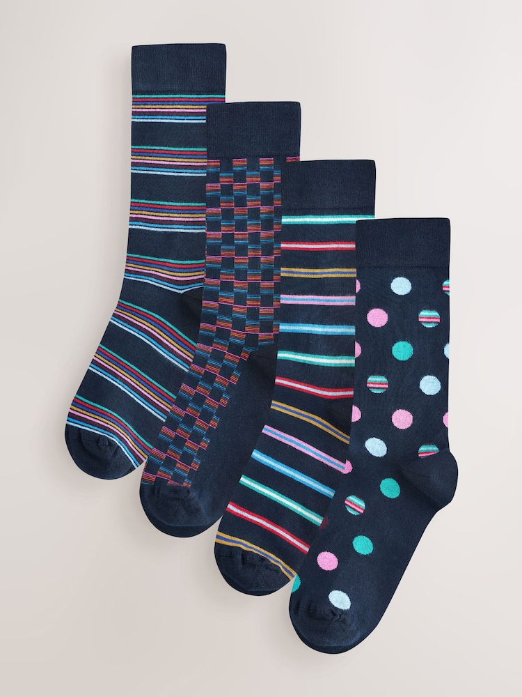 Navy Neon Spot Stripe Modal Signature Socks 4 Pack - Image 1 of 7 Navy Neon Spot Stripe Modal Signature Socks 4 Pack - Image 1 of 7