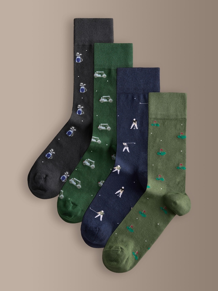 Blue/Green Golf Signature Patterm Socks 4 Pack - Image 1 of 7 Blue/Green Golf Signature Patterm Socks 4 Pack - Image 1 of 7