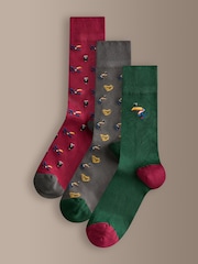 Green/Red/Grey Pattern Socks 5 Pack - Image 1 of 6