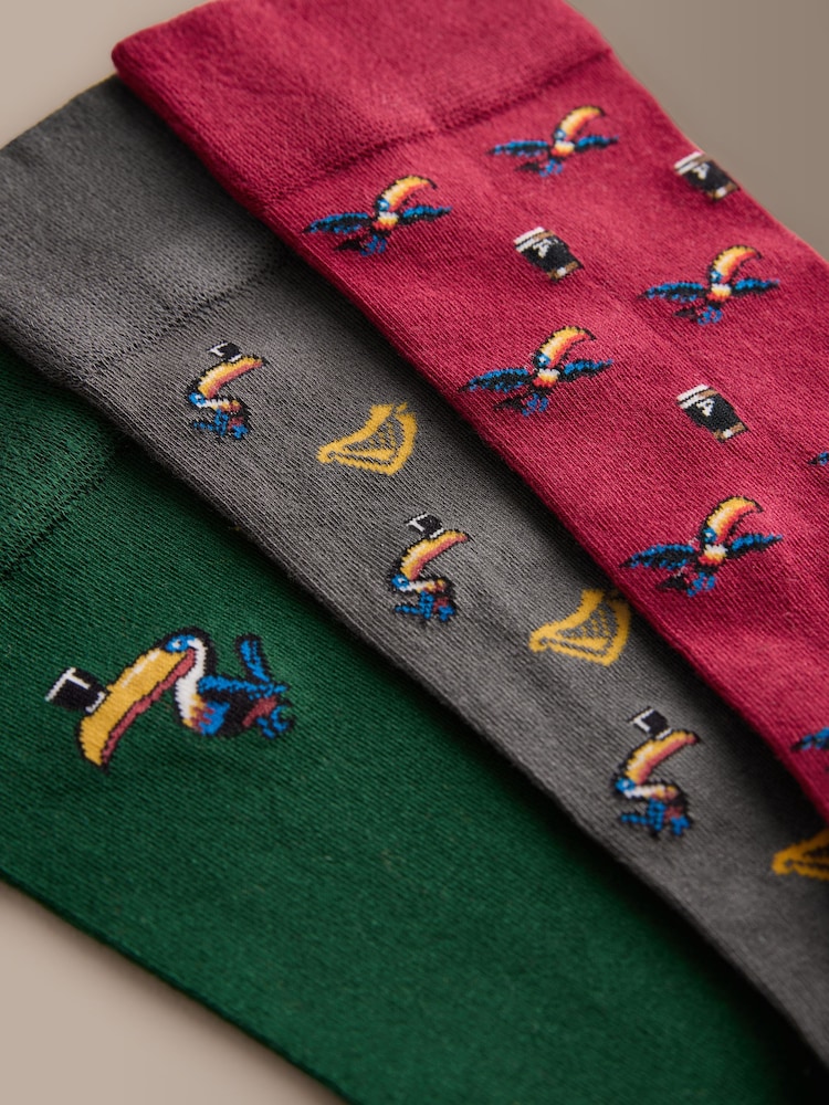 Green/Red/Grey Pattern Socks 5 Pack - Image 2 of 6