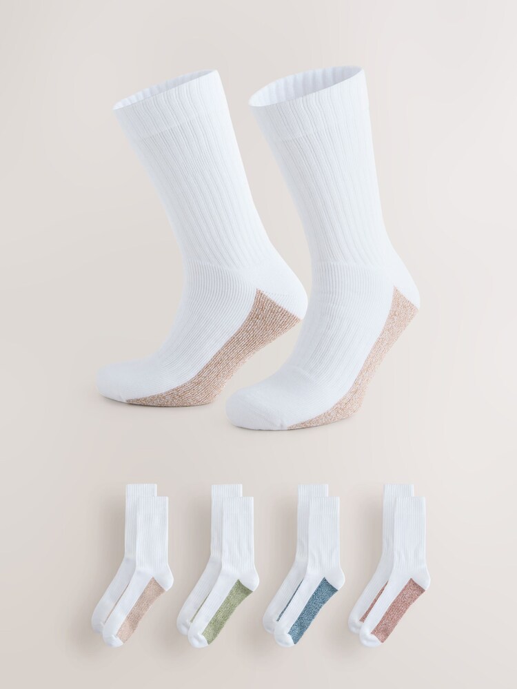 White Twisted Footbed Cushioned Sports Socks 4 Pack - Image 1 of 9