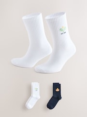 White/Blue Padel Embroidered Sports Socks 2 Pack - Image 1 of 7