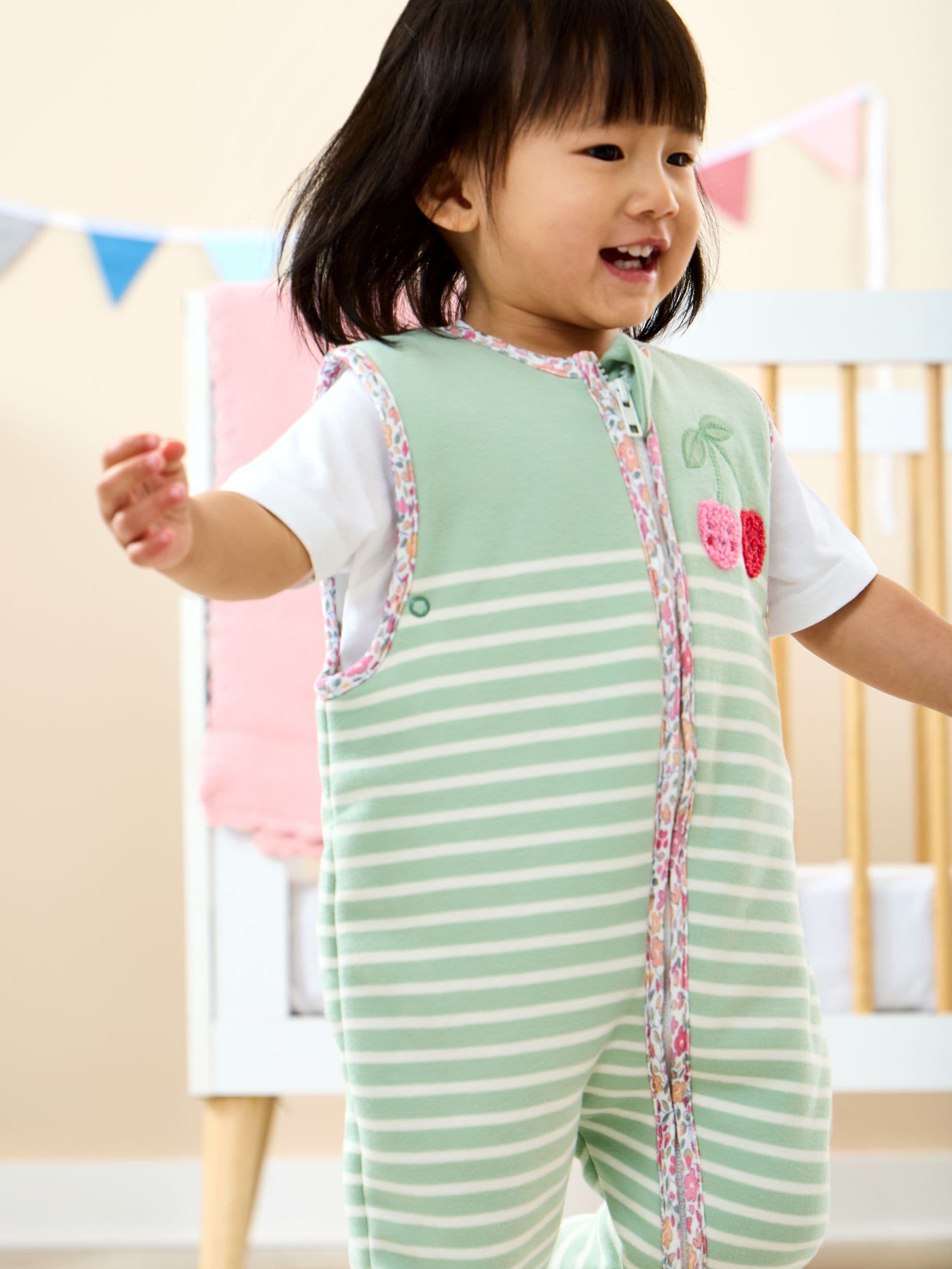 Jojo Maman Bébé Green Stripe Cherry Appliqué 1.5 Tog Sleep Snuggler