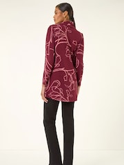 Roman Red Printed Cowl Neck Stretch Tunic Top - Image 3 of 5