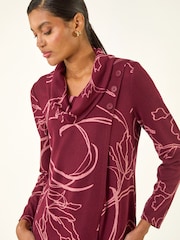 Roman Red Printed Cowl Neck Stretch Tunic Top - Image 4 of 5