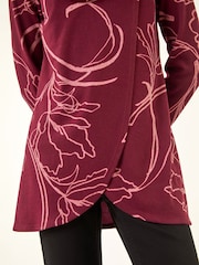Roman Red Printed Cowl Neck Stretch Tunic Top - Image 5 of 5