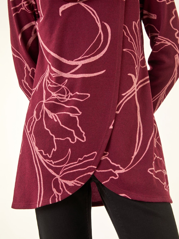 Roman Red Printed Cowl Neck Stretch Tunic Top - Image 5 of 5 Roman Red Printed Cowl Neck Stretch Tunic Top - Image 5 of 5